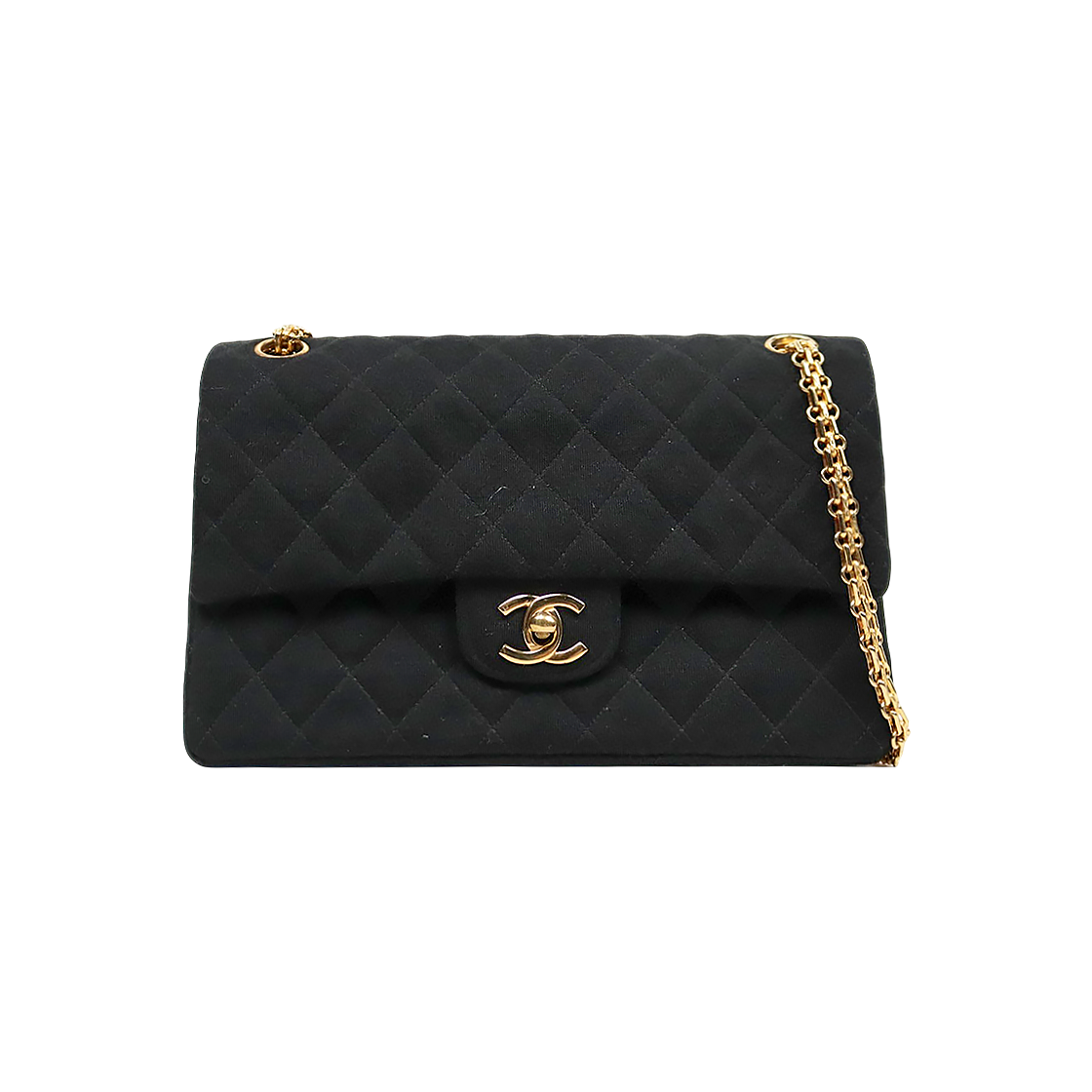 Chanel Black Quilted Fabric CC Flap Chain Shoulder Bag