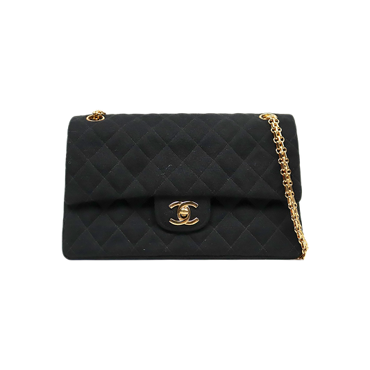 Chanel Black Quilted Fabric CC Flap Chain Shoulder Bag