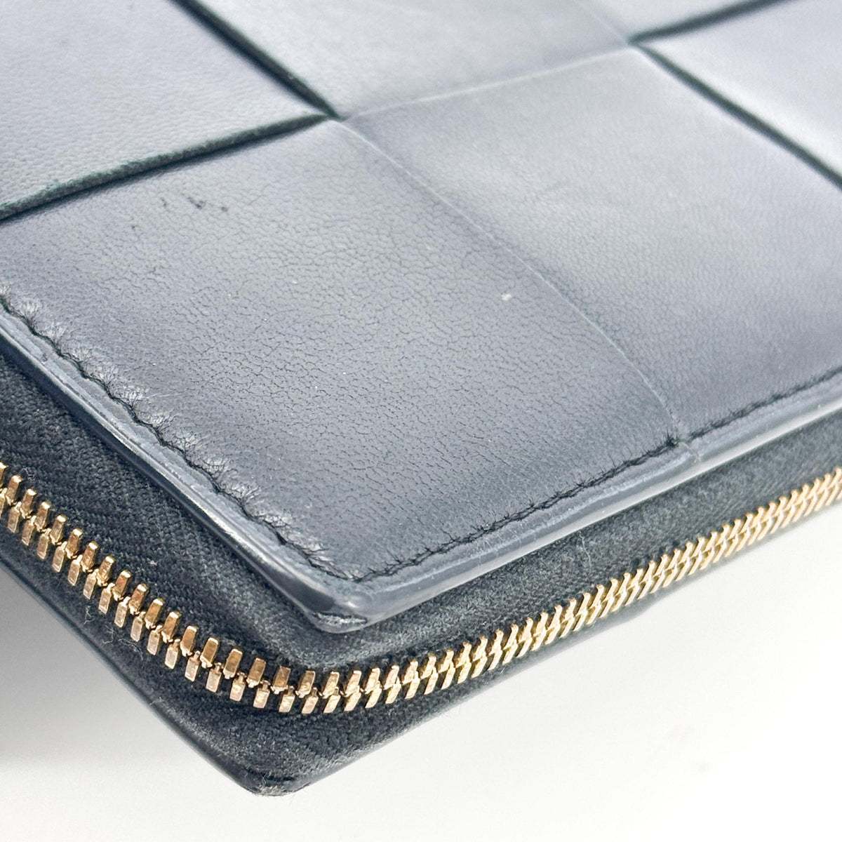 Bottega Veneta Cassette Intrecciato Zipper Around Long Wallet Black Gold Hardware