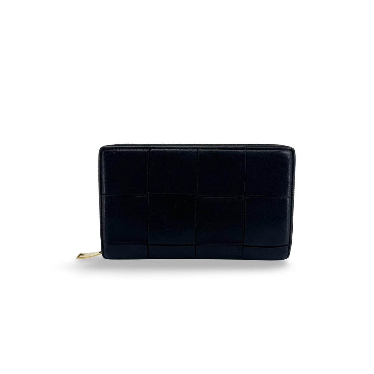 Bottega Veneta Cassette Intrecciato Zipper Around Long Wallet Black Gold Hardware
