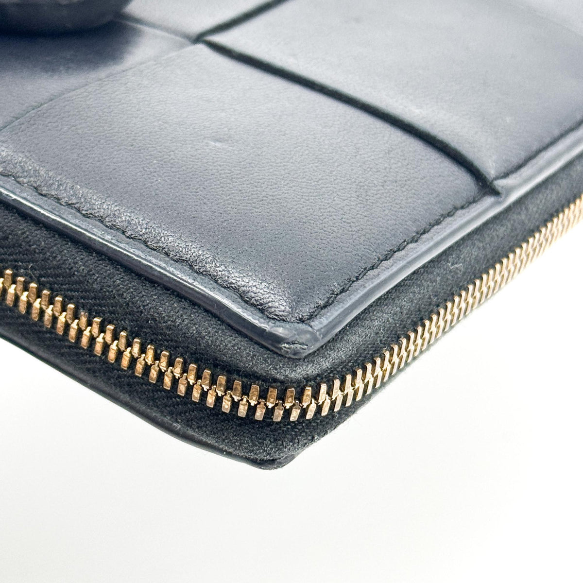Bottega Veneta Cassette Intrecciato Zipper Around Long Wallet Black Gold Hardware