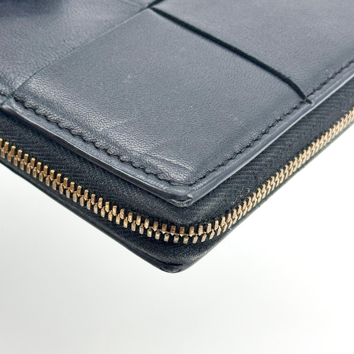 Bottega Veneta Cassette Intrecciato Zipper Around Long Wallet Black Gold Hardware