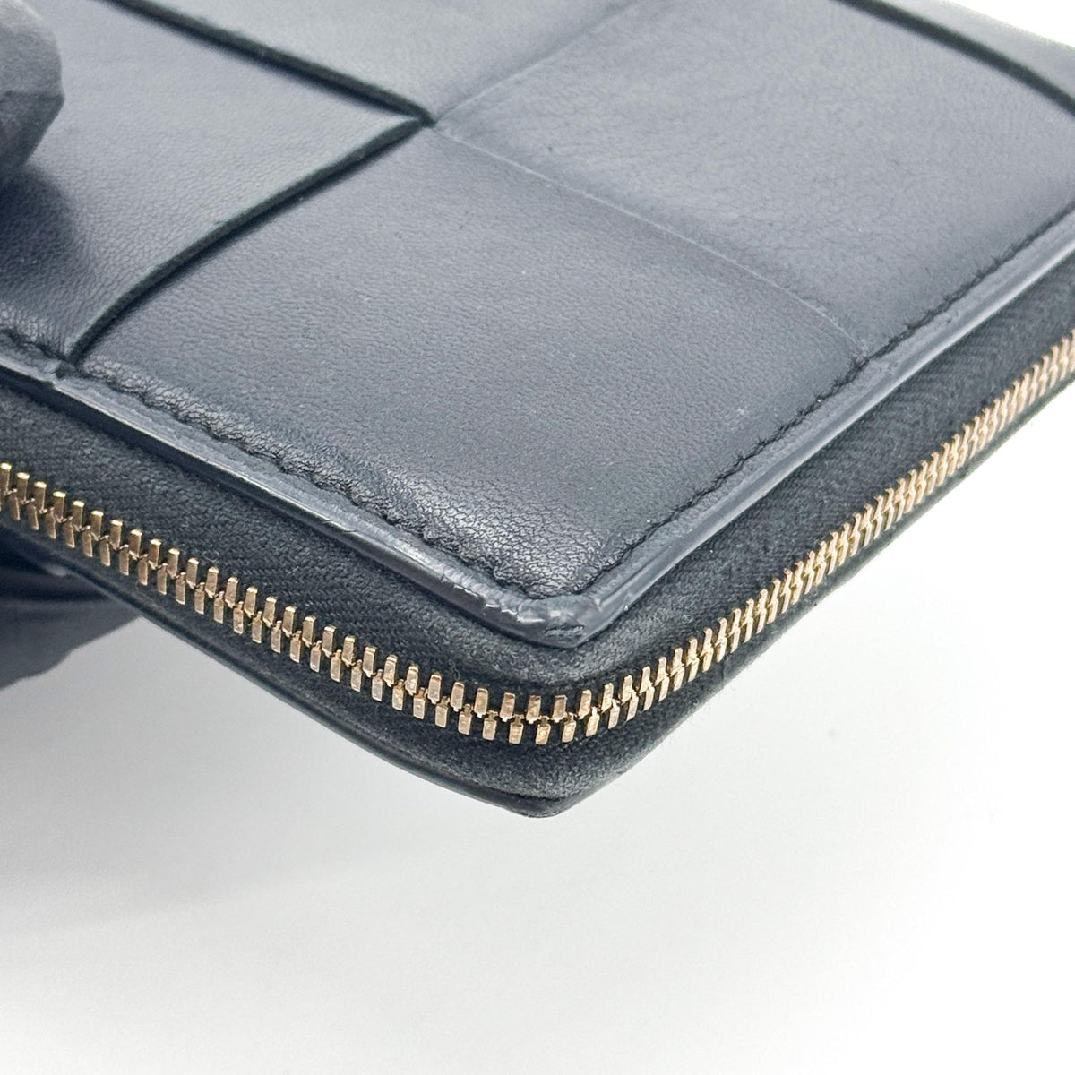 Bottega Veneta Cassette Intrecciato Zipper Around Long Wallet Black Gold Hardware