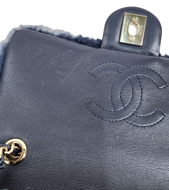Chanel Navy Shearling Chain Shoulder Bag