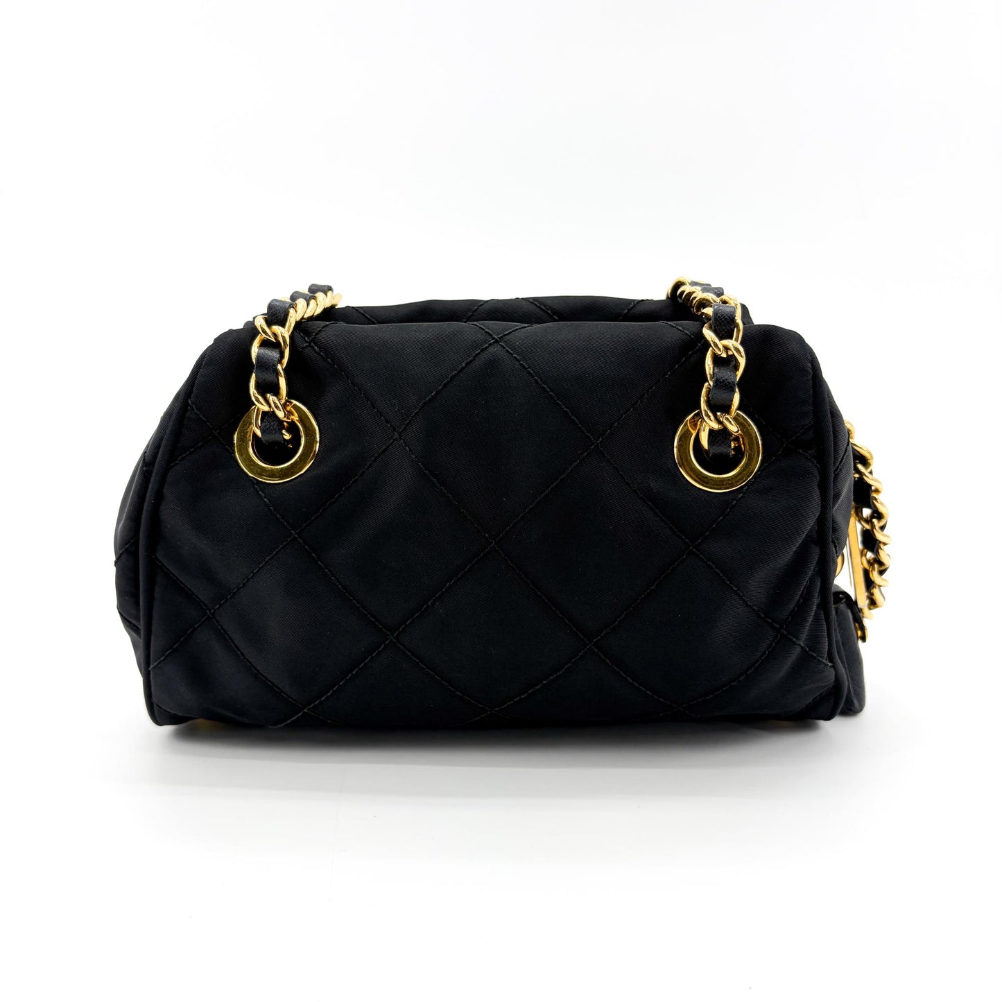 Prada Re-Nylon Quilted Chain Shoulder Bag Black with Gold Hardware