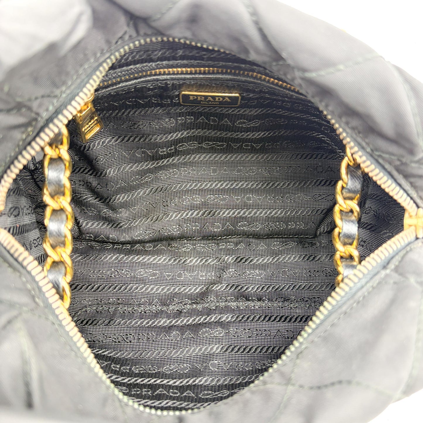 Prada Re-Nylon Quilted Chain Shoulder Bag Black with Gold Hardware