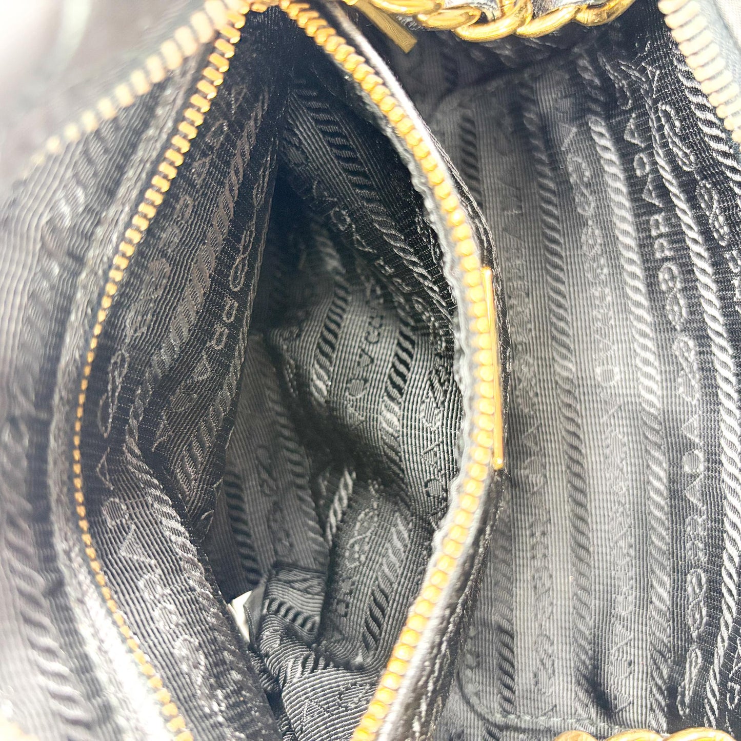 Prada Re-Nylon Quilted Chain Shoulder Bag Black with Gold Hardware