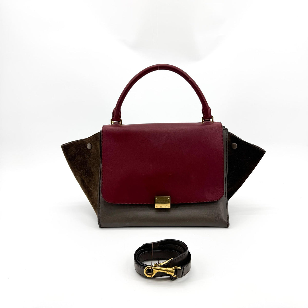 Celine Trapeze Small Tote Bag Burgundy Dark Brown