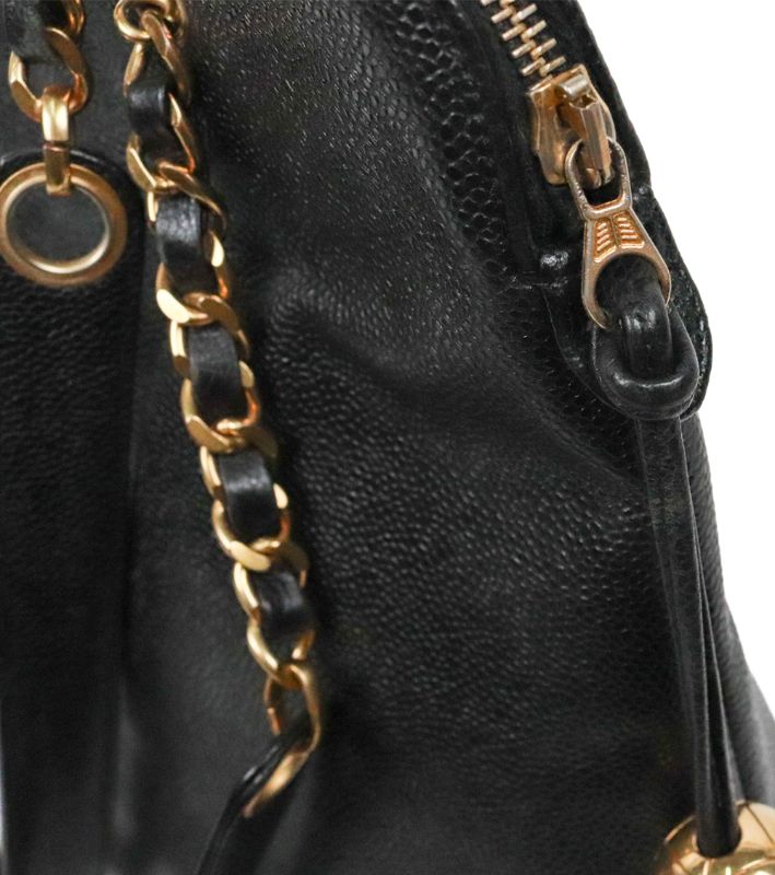 Chanel Black Caviar Golden Ball Big CC Chain Shoulder Bag