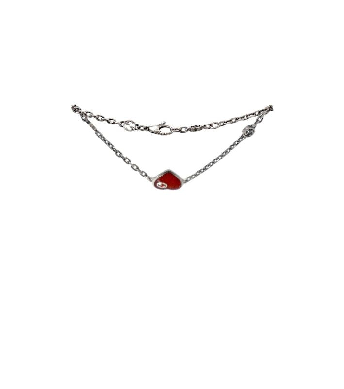 Gucci Red Heart Interlocking G Silver Bracelet