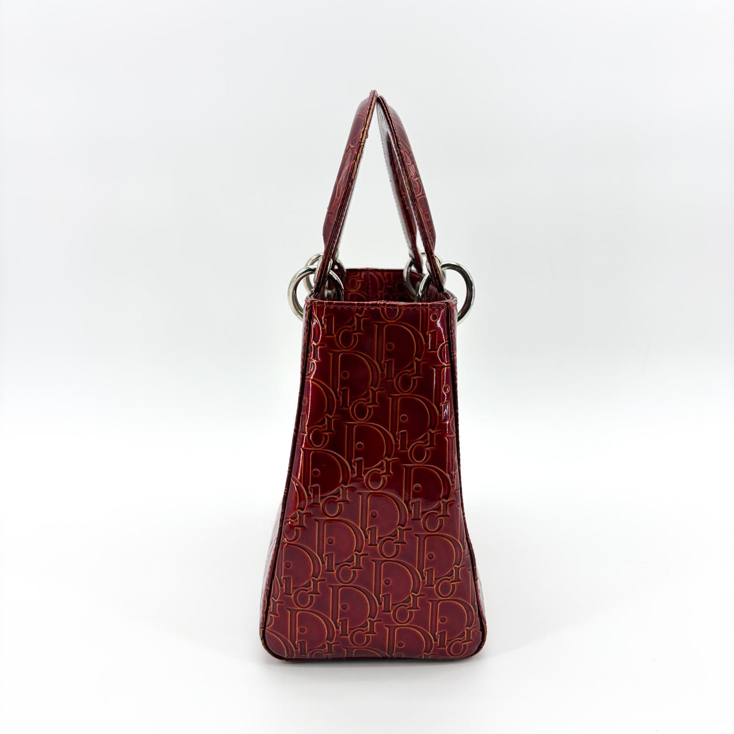 Dior Lady Dior Medium Burgundy Logo Embossed Patent Bag