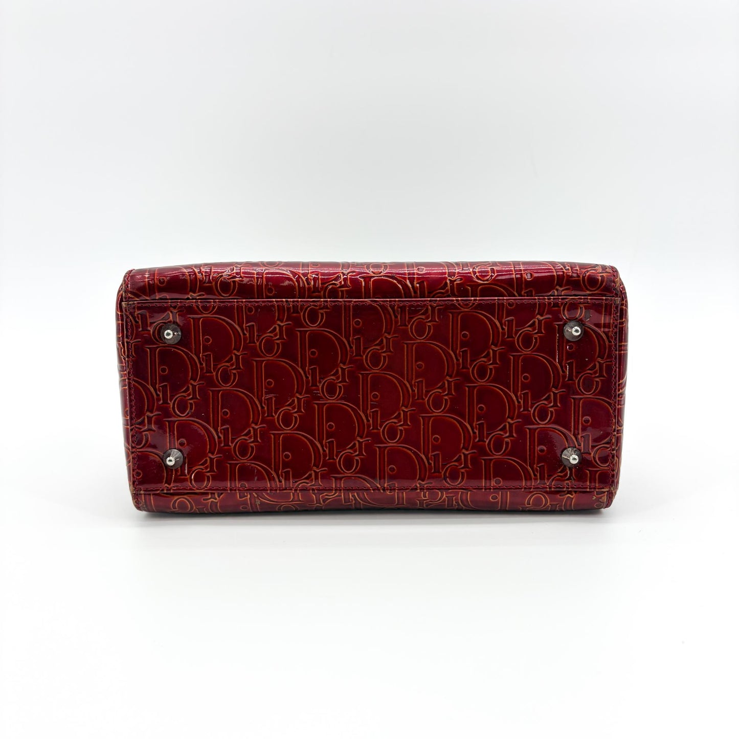 Dior Lady Dior Medium Burgundy Logo Embossed Patent Bag