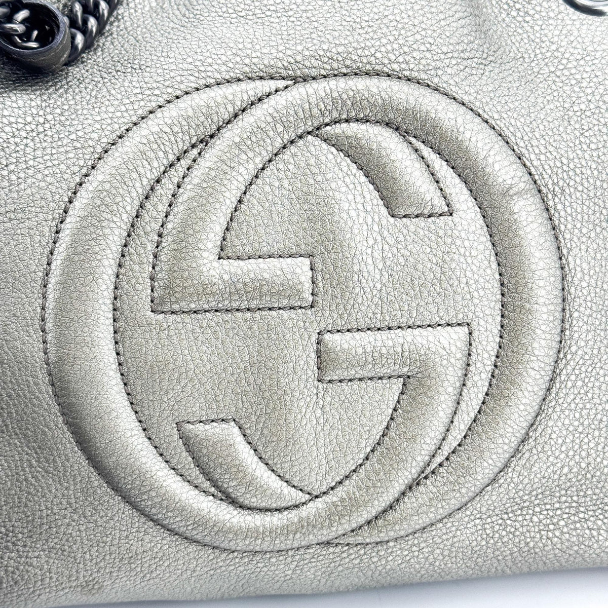 Gucci Soho Interlocking G Chain Crossbody Bag Metallic Dark Gray