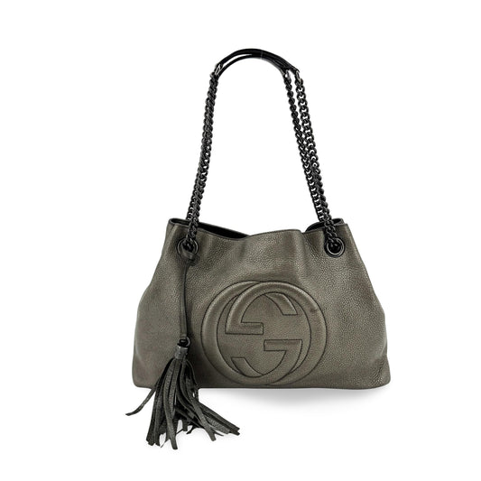 Gucci Soho Interlocking G Chain Crossbody Bag Metallic Dark Gray