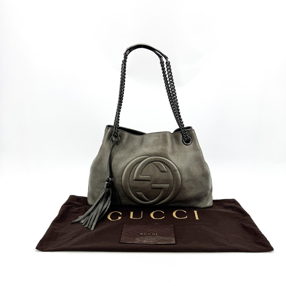 Gucci Soho Interlocking G Chain Crossbody Bag Metallic Dark Gray