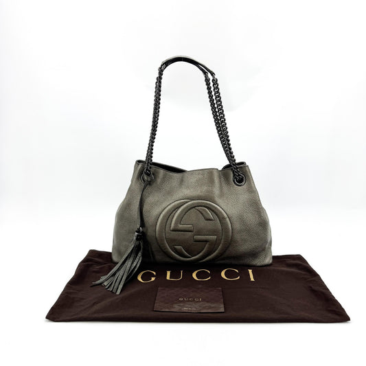 Gucci Soho Interlocking G Chain Crossbody Bag Metallic Dark Gray