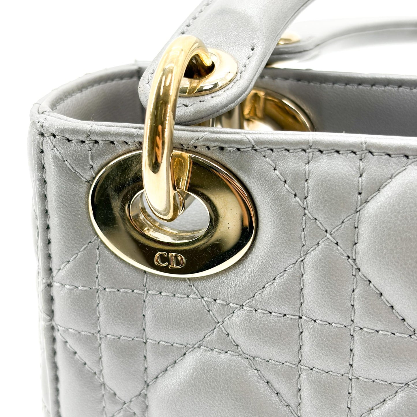 Dior Mini Lady Dior Bag Steel Grey Lambskin Gold Hardware