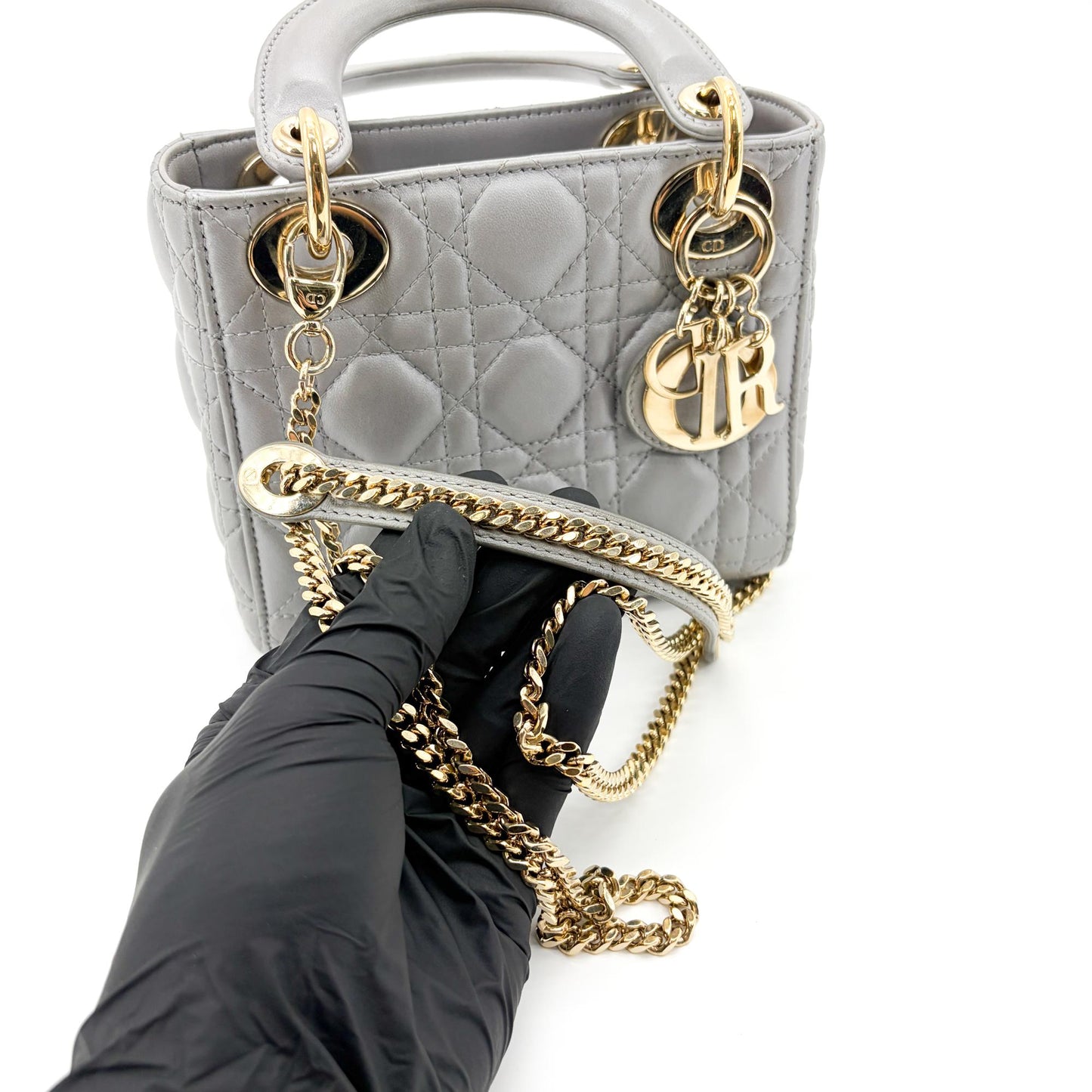Dior Mini Lady Dior Bag Steel Grey Lambskin Gold Hardware