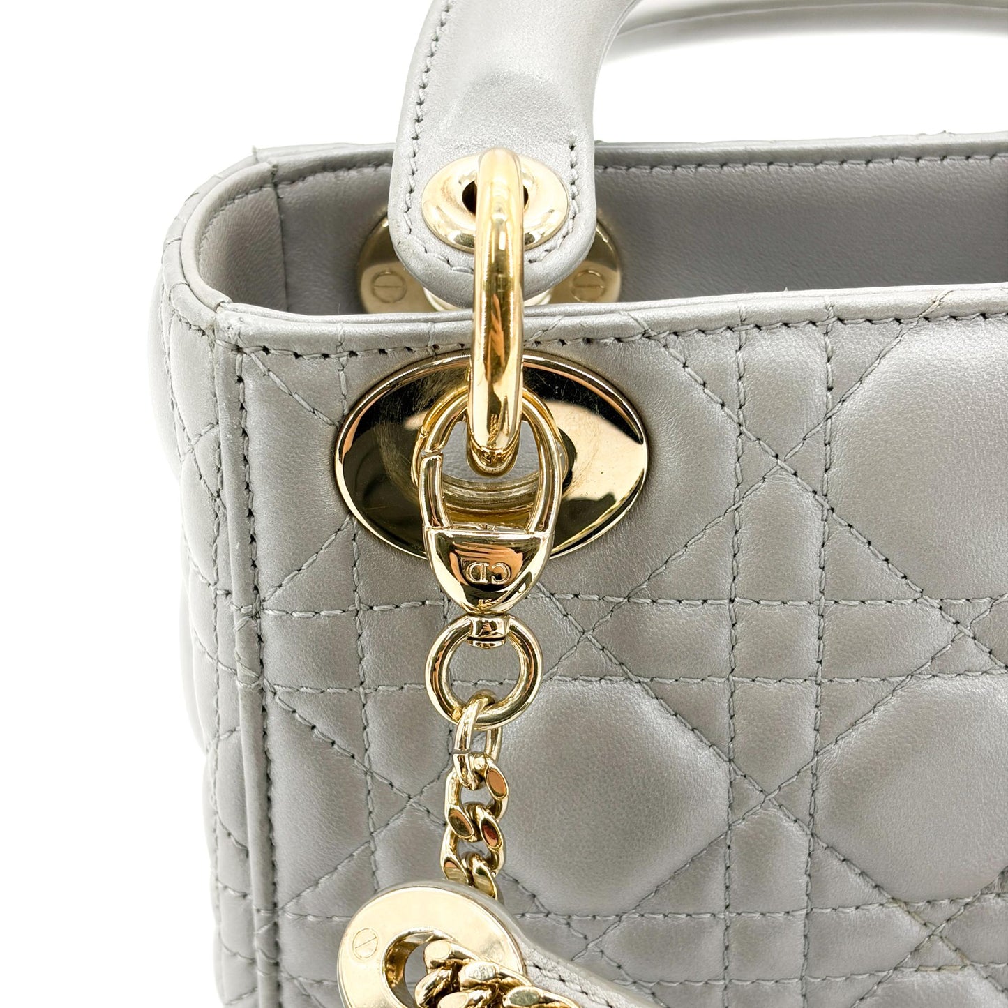 Dior Mini Lady Dior Bag Steel Grey Lambskin Gold Hardware