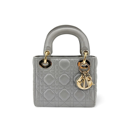 Dior Mini Lady Dior Bag Steel Grey Lambskin Gold Hardware