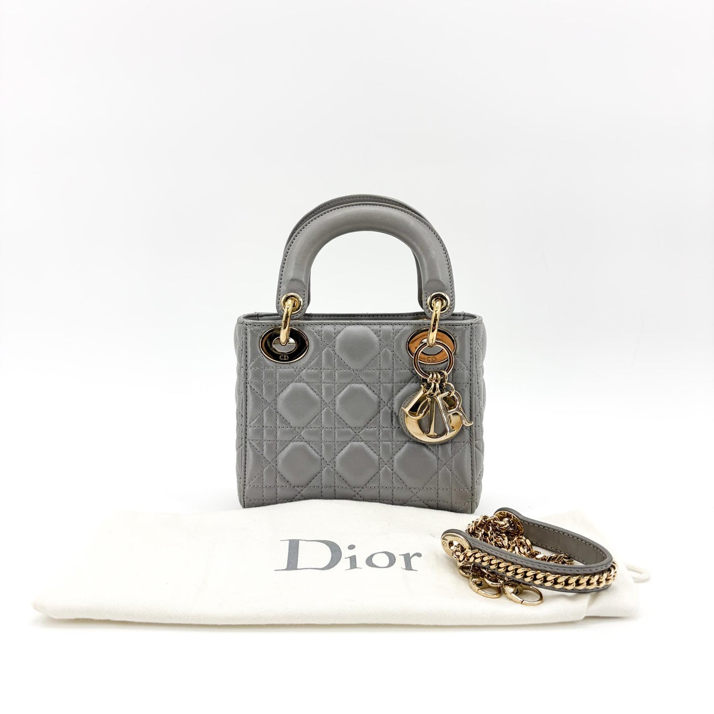 Dior Mini Lady Dior Bag Steel Grey Lambskin Gold Hardware