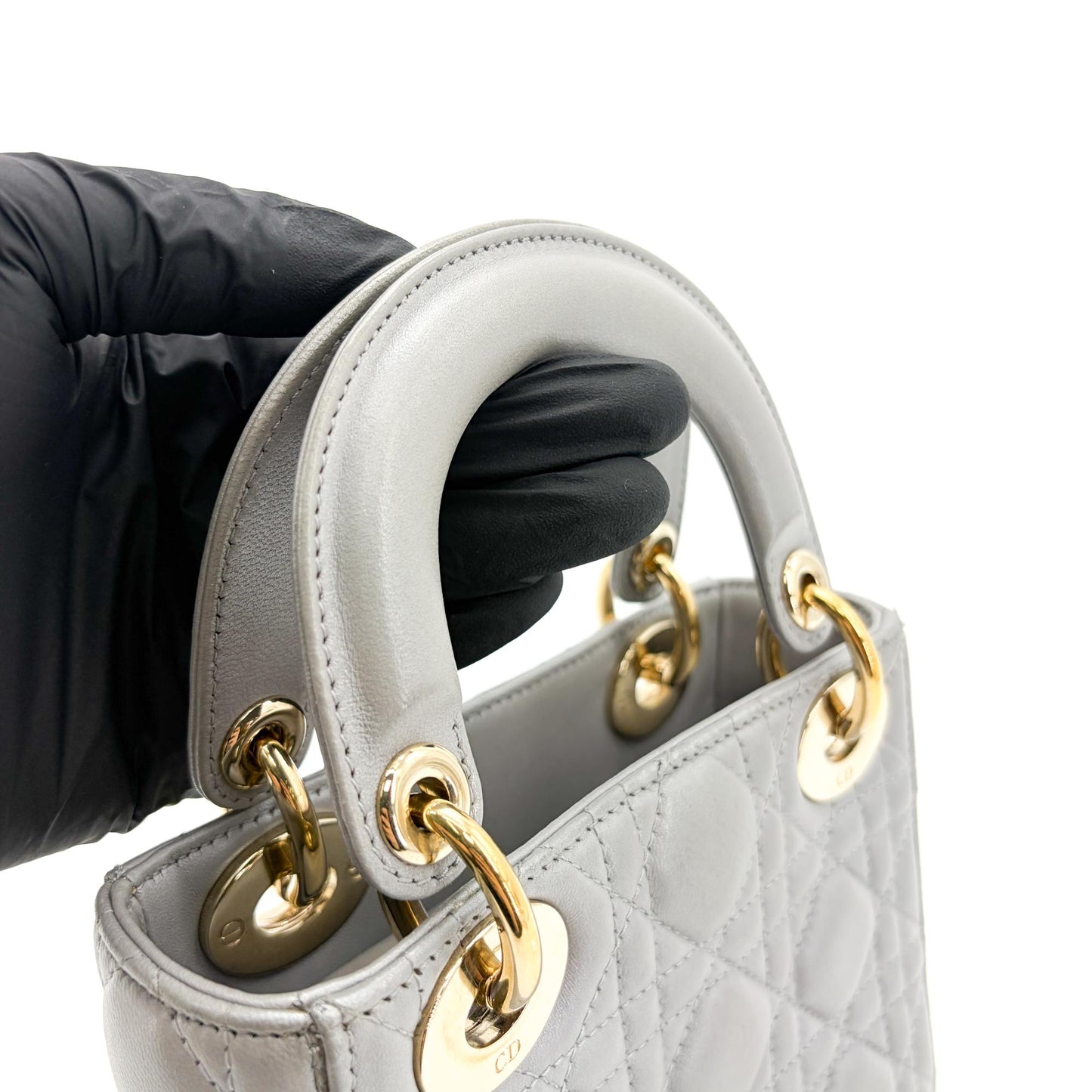 Dior Mini Lady Dior Bag Steel Grey Lambskin Gold Hardware