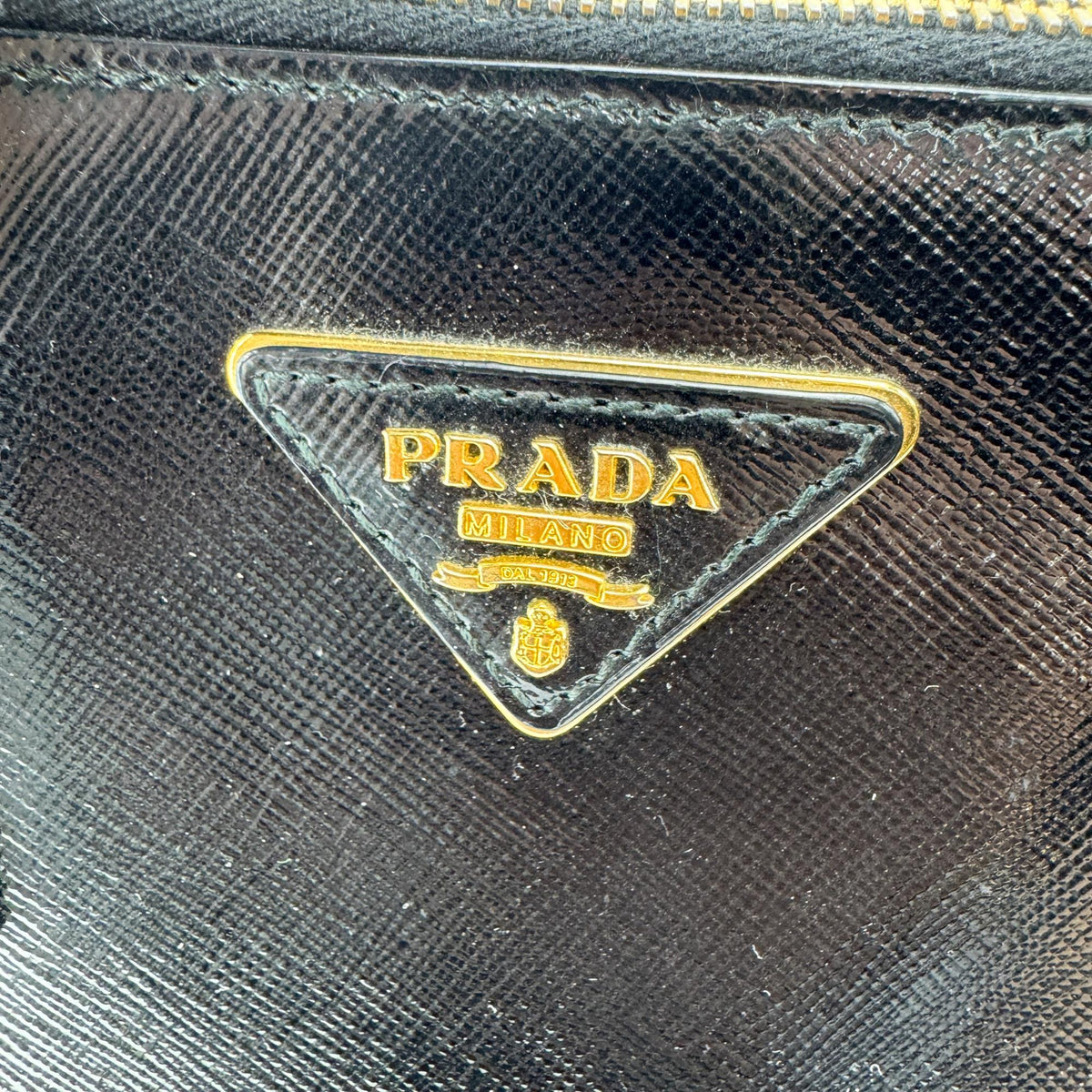 Prada Saffiano Luxe Top Handle Tote Bag Gold Hardware Black