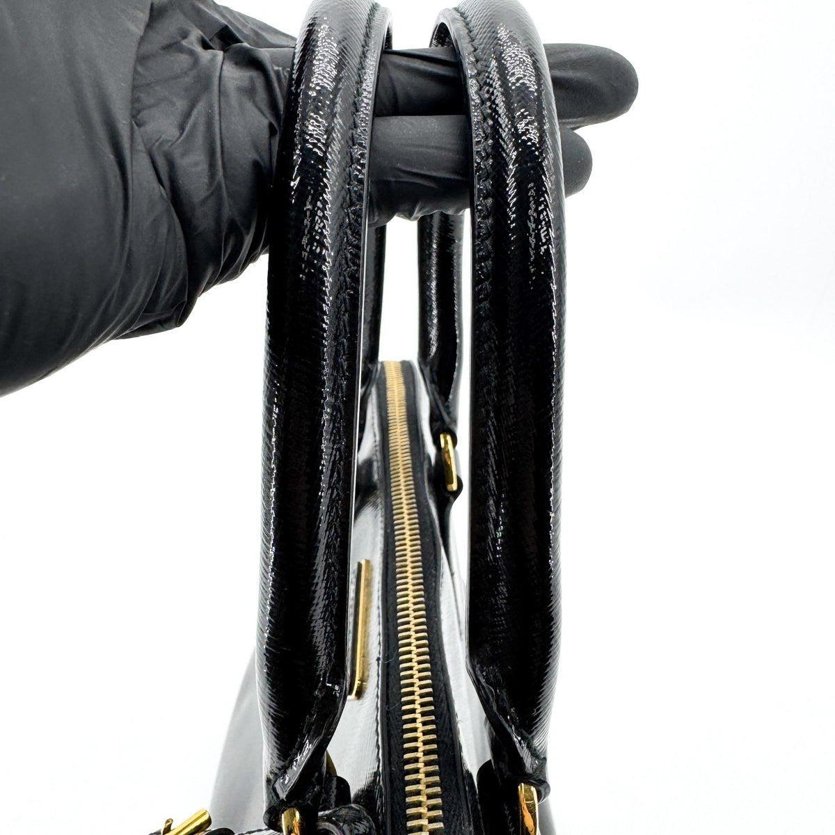 Prada Saffiano Luxe Top Handle Tote Bag Gold Hardware Black