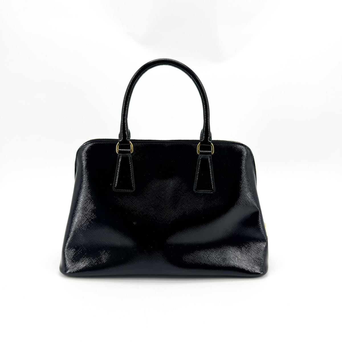 Prada Saffiano Luxe Top Handle Tote Bag Gold Hardware Black