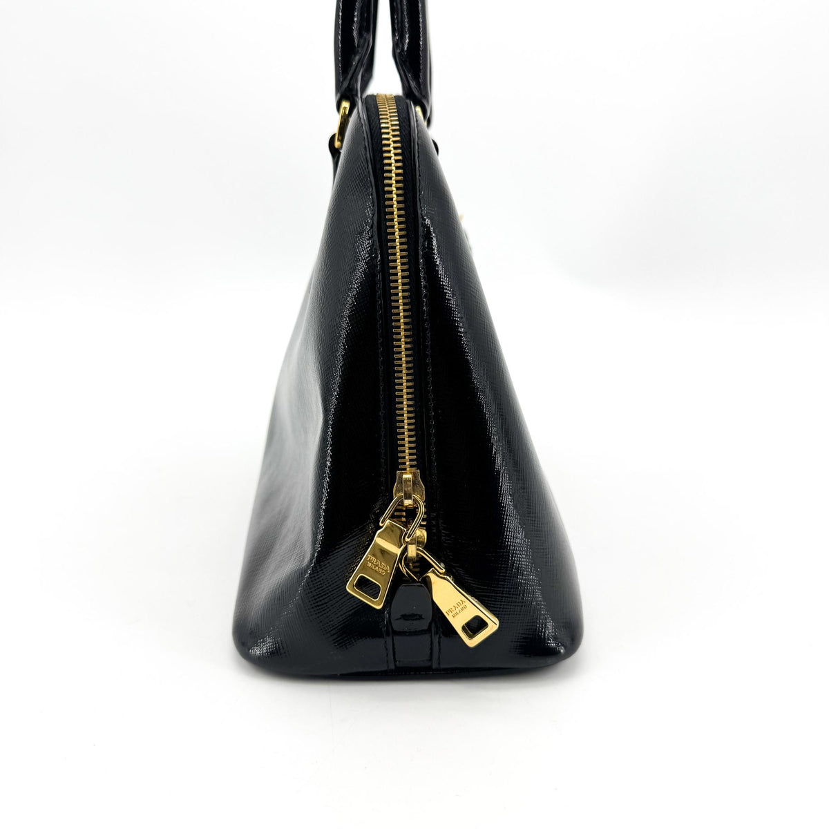 Prada Saffiano Luxe Top Handle Tote Bag Gold Hardware Black