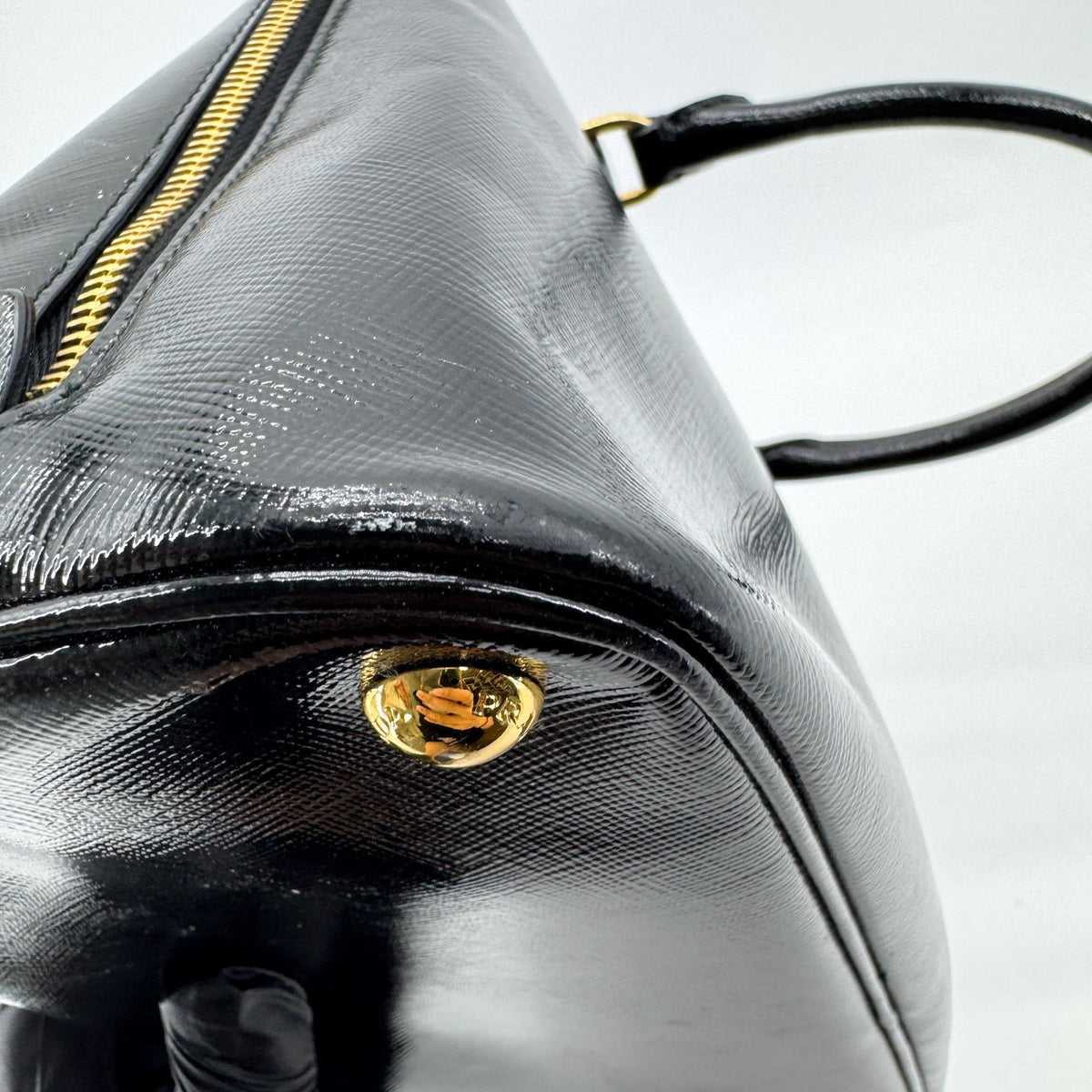 Prada Saffiano Luxe Top Handle Tote Bag Gold Hardware Black
