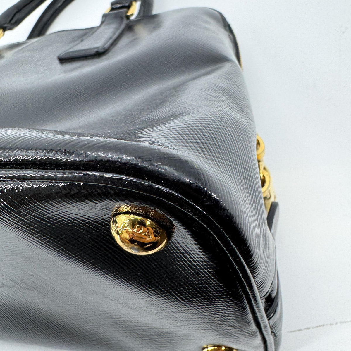 Prada Saffiano Luxe Top Handle Tote Bag Gold Hardware Black