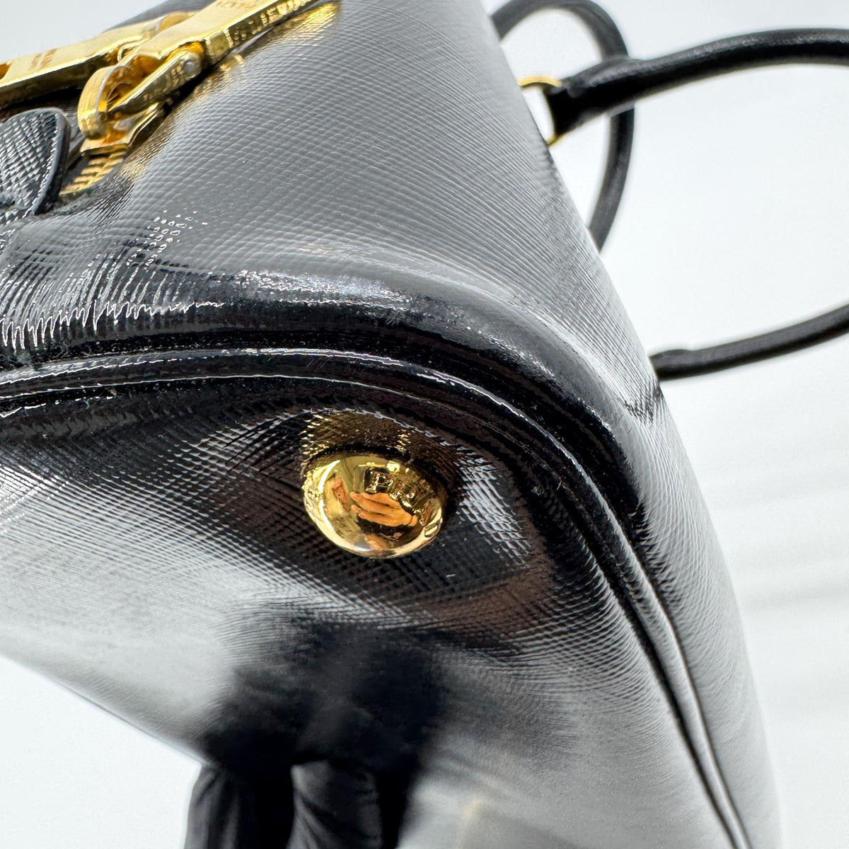 Prada Saffiano Luxe Top Handle Tote Bag Gold Hardware Black