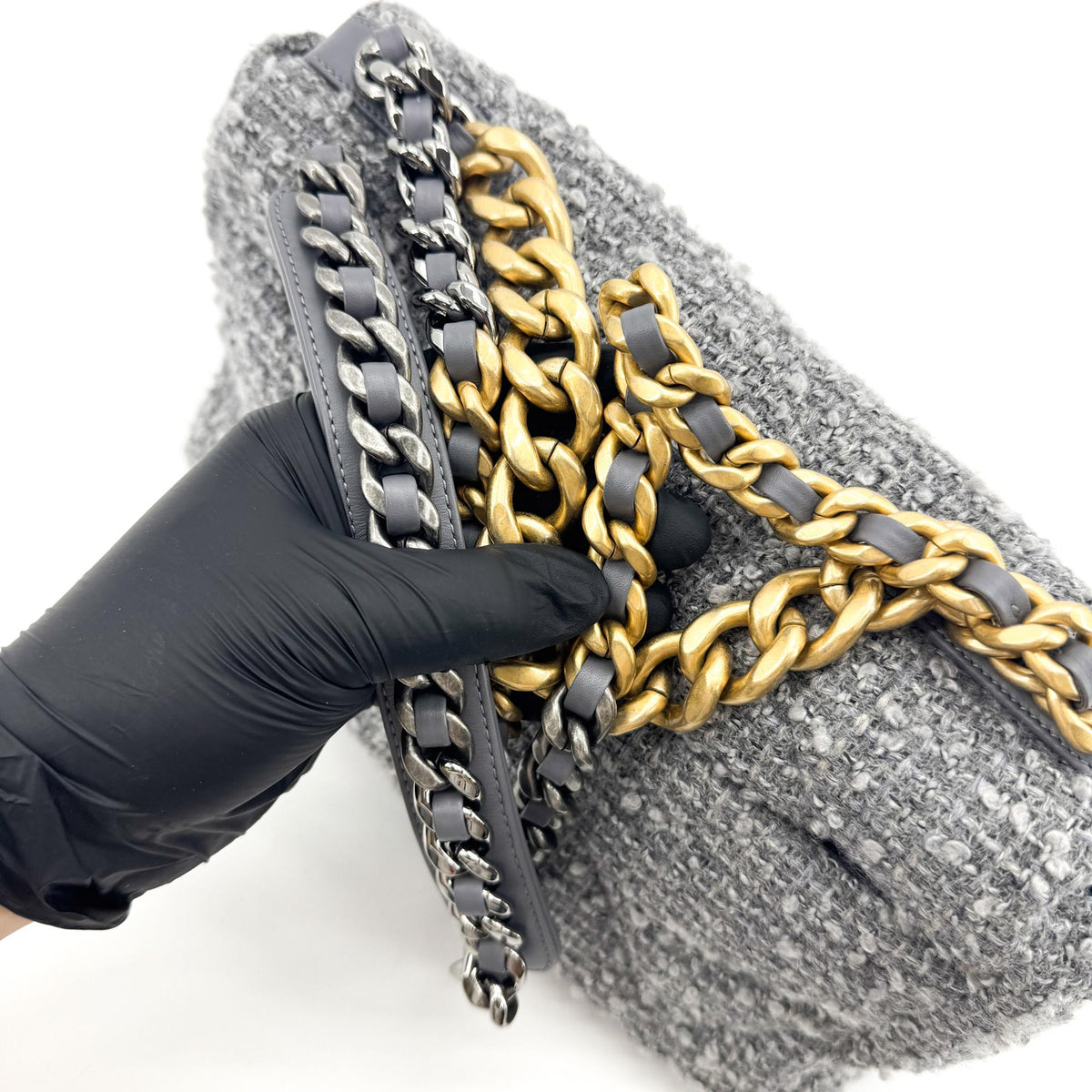 Chanel 19 Mini Flap Bag Tweed Grey