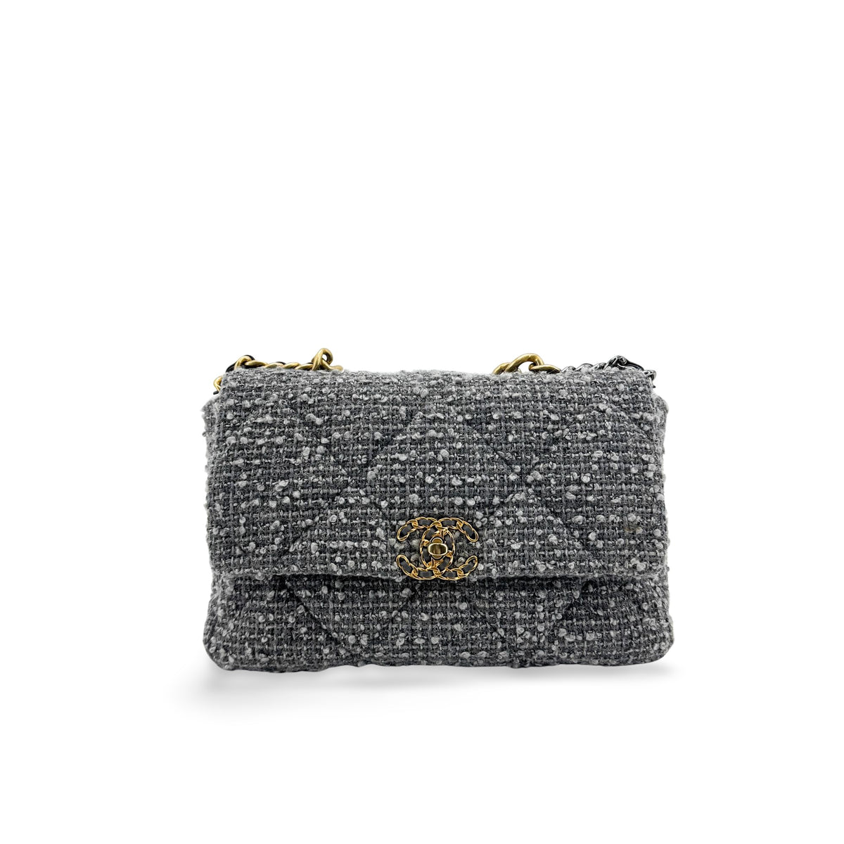 Chanel 19 Mini Flap Bag Tweed Grey