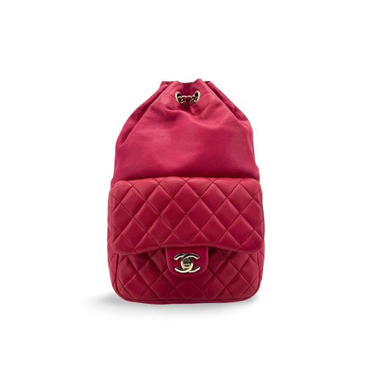 Chanel Quilted Lambskin Mini Drawstring Backpack Pink Champagne Gold