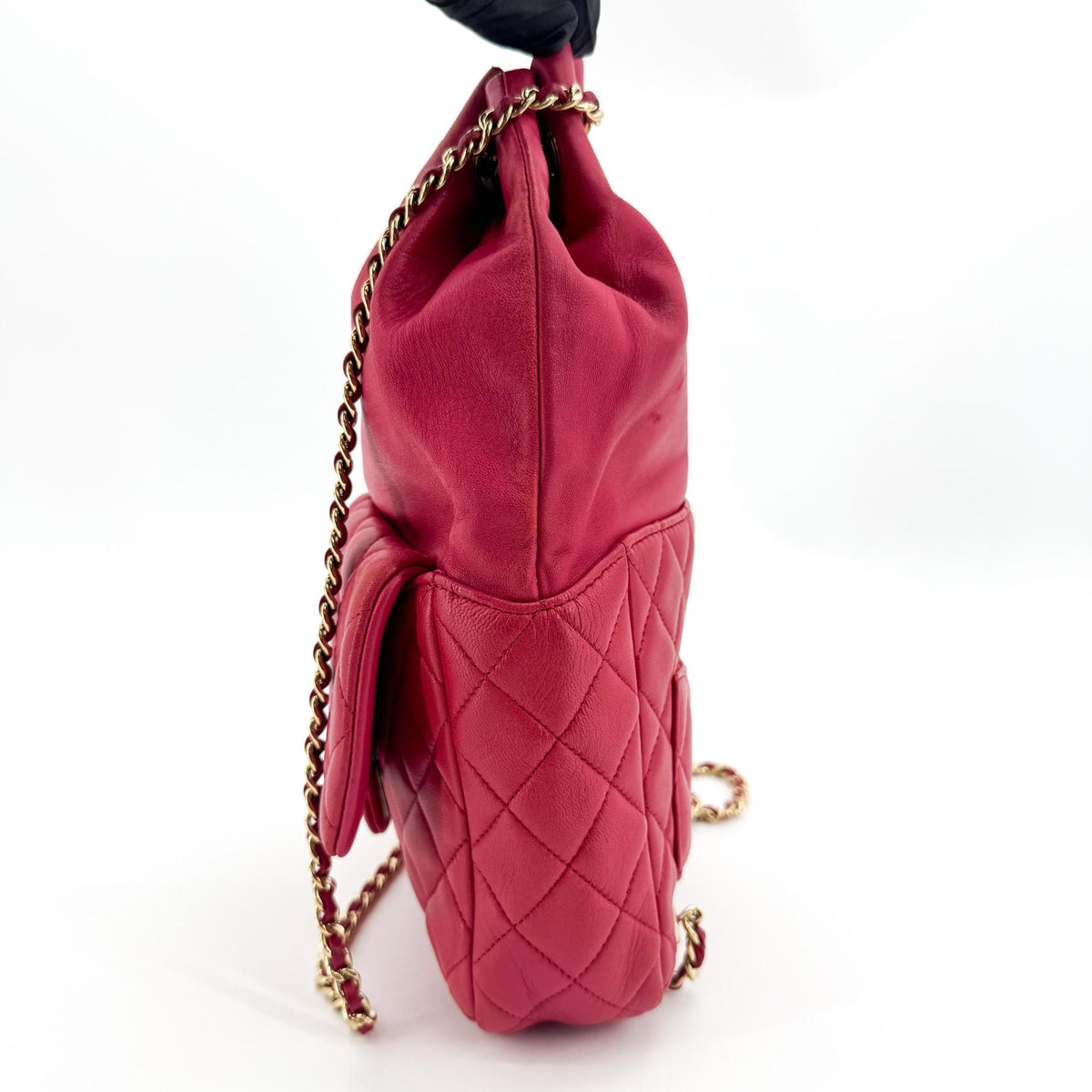Chanel Quilted Lambskin Mini Drawstring Backpack Pink Champagne Gold