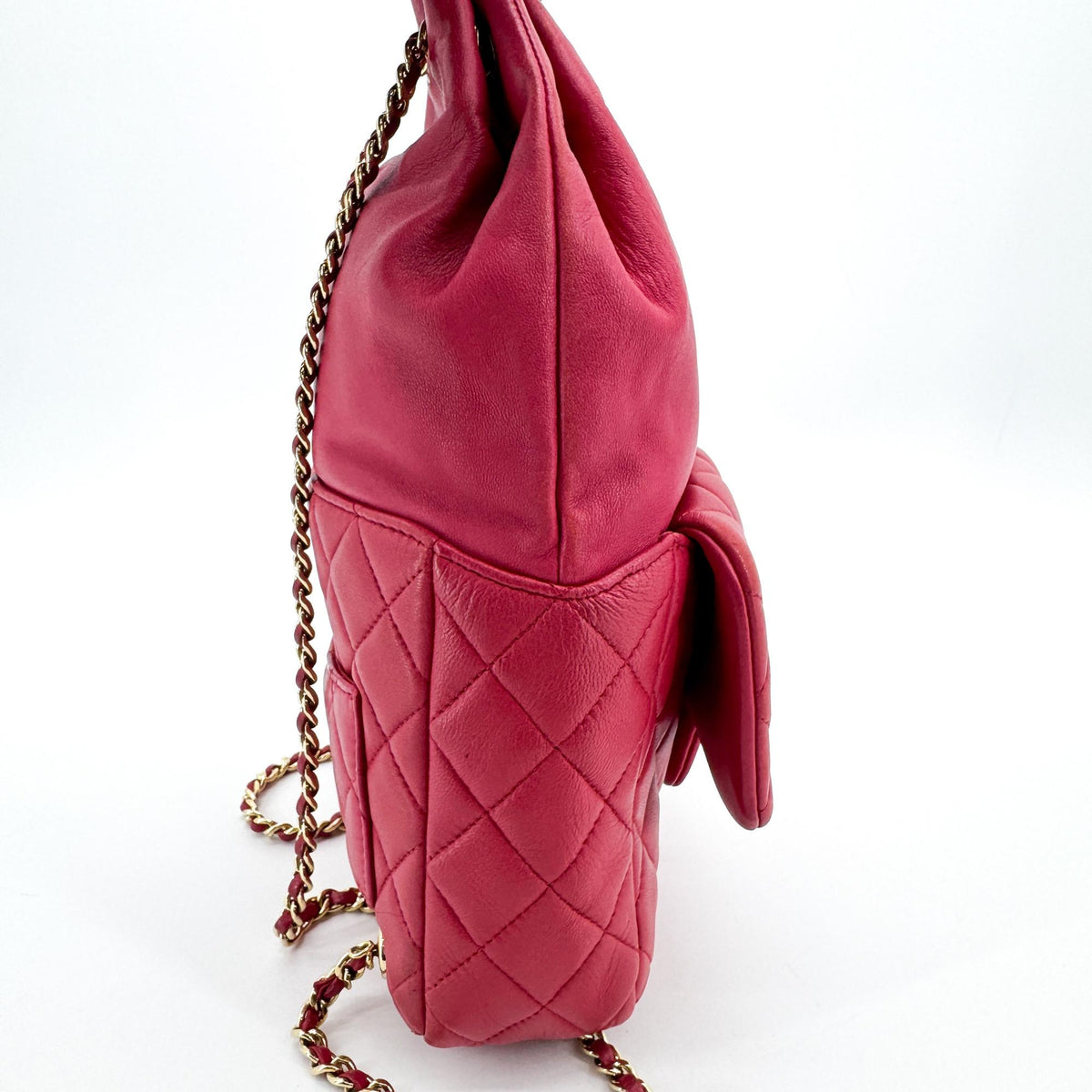 Chanel Quilted Lambskin Mini Drawstring Backpack Pink Champagne Gold