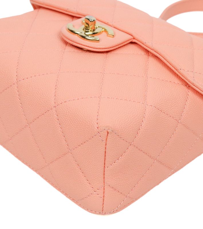 Chanel Coral Caviar Quilted CC Top-Handle Box Bag with Built-in Chip