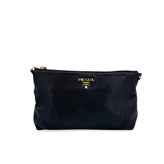 Prada Vitello Fenix Leather Clutch Black