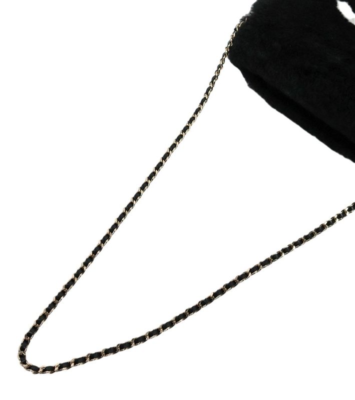 Chanel Black Shearling Chain Shoulder Bag