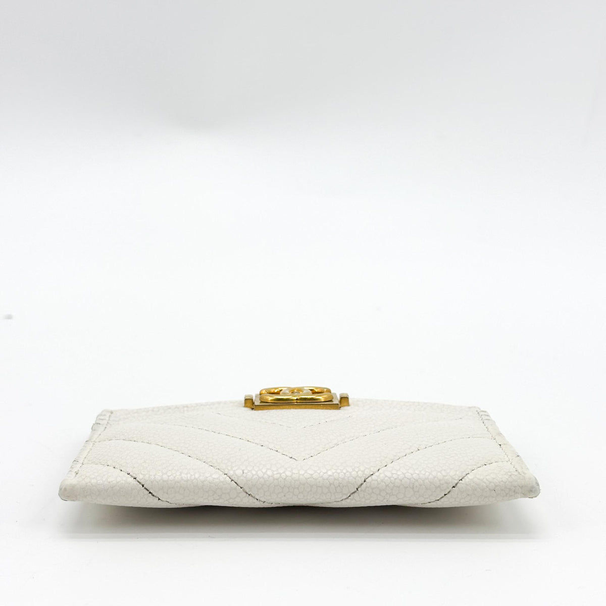 Chanel Boy Chevron Card Holder White Caviar Gold Hardware