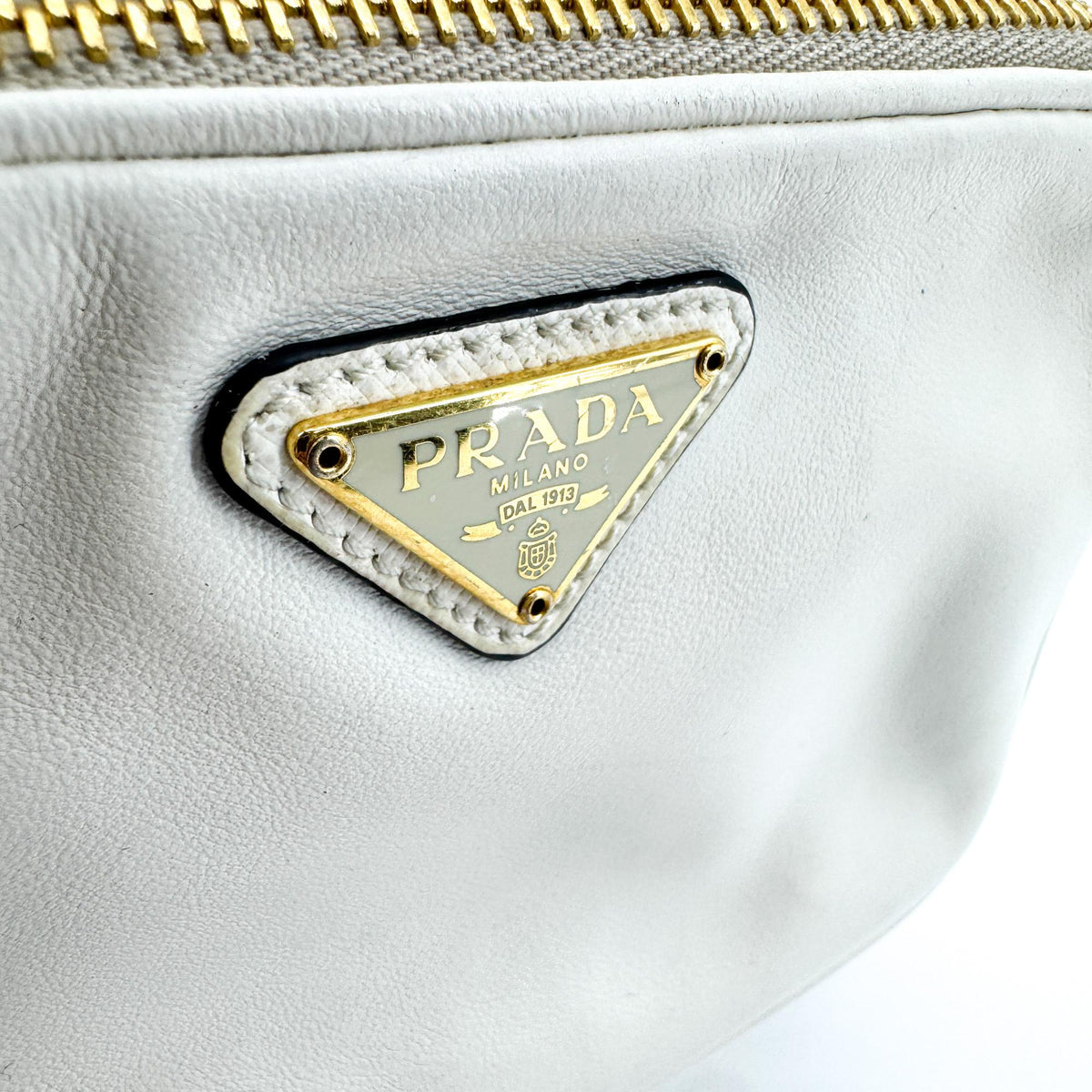 Prada Leather Duet Bucket Bag White Gold Hardware