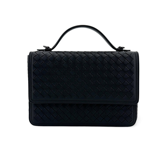 Bottega Veneta Intrecciato Alumna Top Handle Bag Black