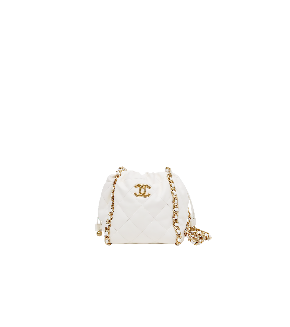 Chanel White Quilted CC Gold-Plated Chain Shoulder Bag with Built-in Chip