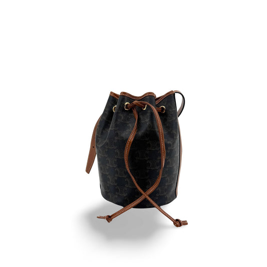 Celine Triomphe Canvas Small Bucket Bag Tan