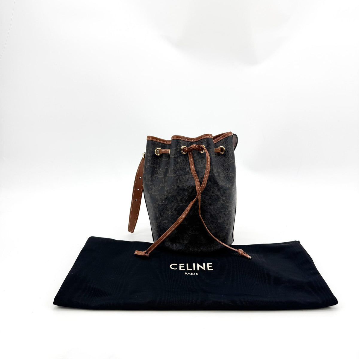 Celine Triomphe Canvas Small Bucket Bag Tan