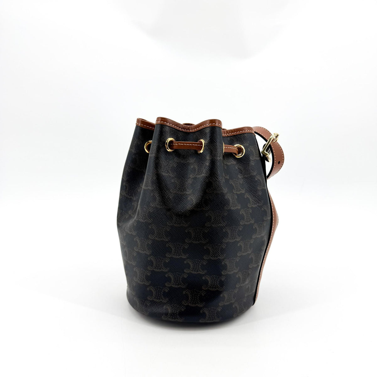 Celine Triomphe Canvas Small Bucket Bag Tan