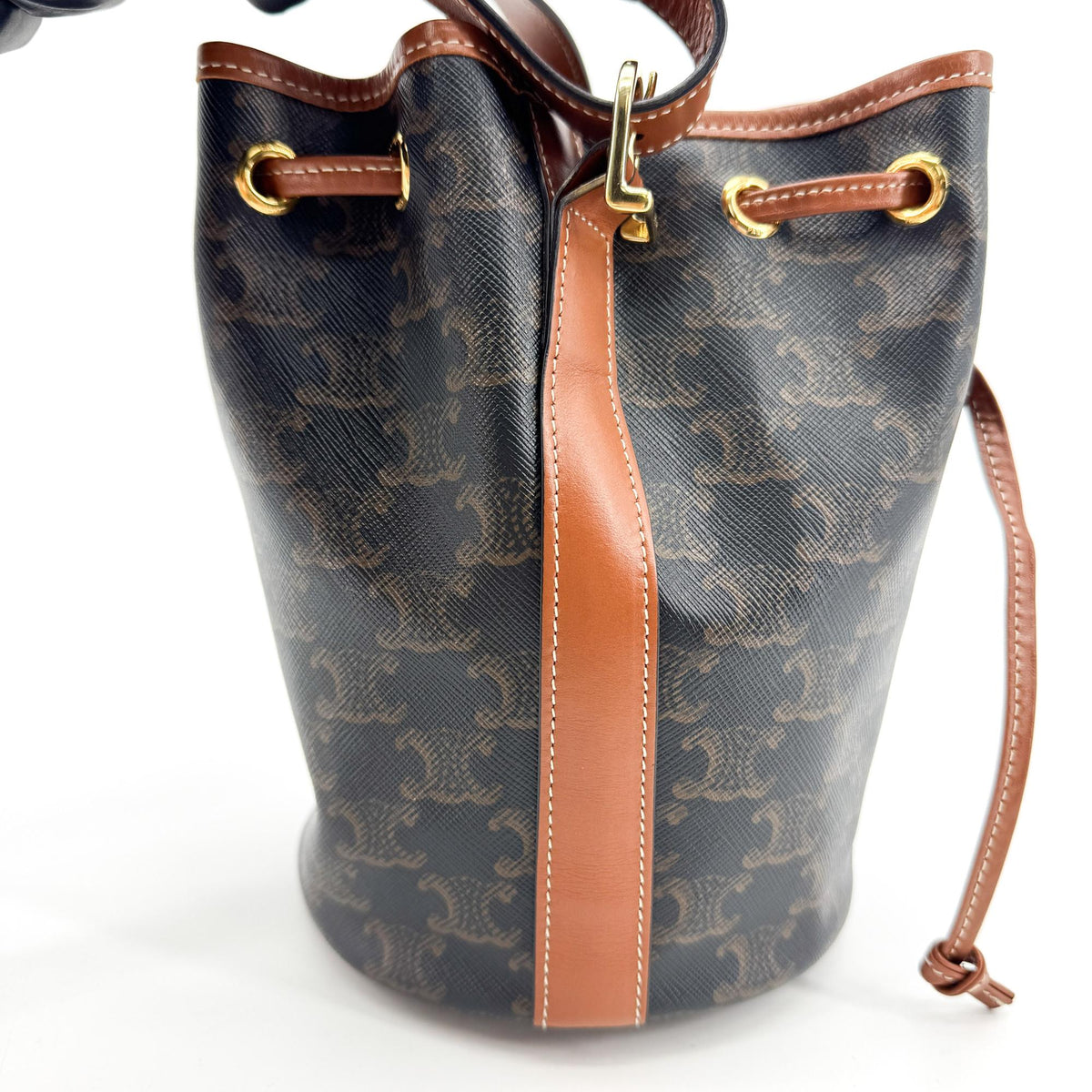 Celine Triomphe Canvas Small Bucket Bag Tan