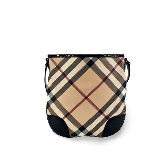 Burberry House Check Patent Trim Crossbody Bag Beige Black